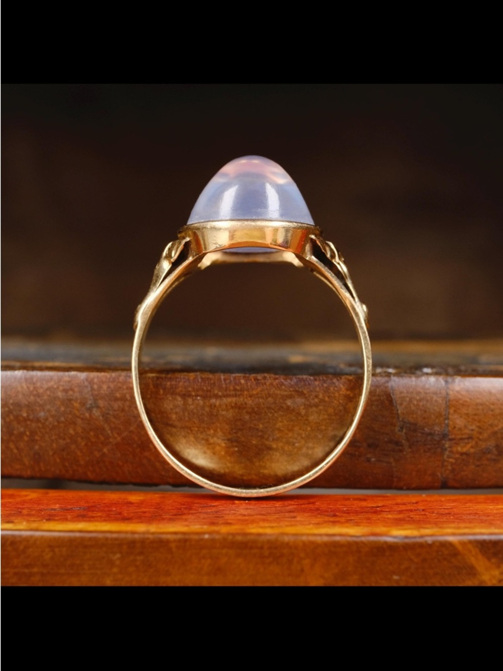 Vintage 18K Gold Moonstone Sugarloaf Cabochon Solitaire Ring, 1941 Swedish 9.25 - Picture 3 of 6